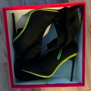 Black and Neon Green Shoe Dazzle Over The Knee Boots